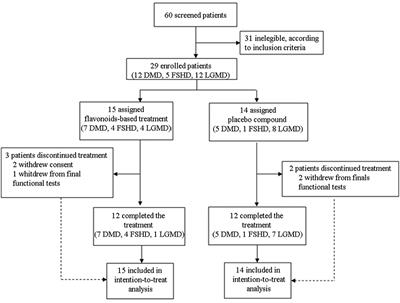 Preliminary Evidences of Safety and Efficacy of Flavonoids- and Omega 3-Based Compound for Muscular Dystrophies Treatment: A Randomized Double-Blind Placebo Controlled Pilot Clinical Trial